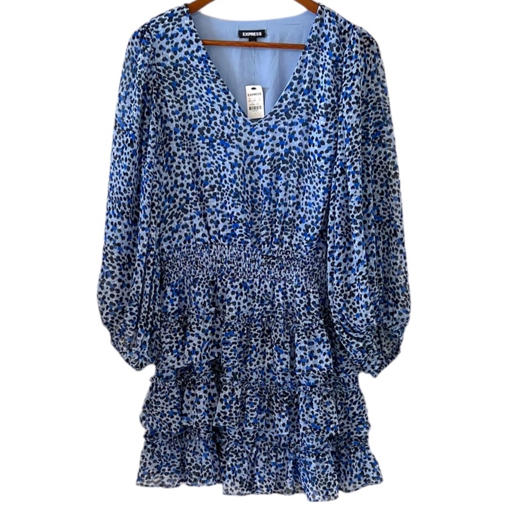 Express NEW Leopard Print Tiered Ruffle Dress Size L